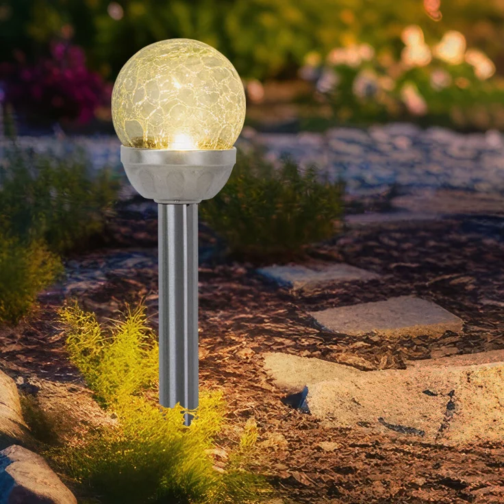 4er Set LED Solarleuchte, Glaskugel, Erdspieß, H 34,5 cm – Bild 3