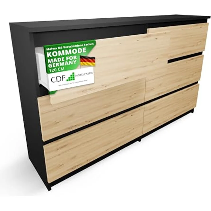 CDF Kommode Malwa M6 120| Farbe: Anthrazit - Eiche Artisan | Schrank für Dokumente, Kleinigkeiten | Ideal für Wohnzimmer, Schlafzimmer, Kinderzimmer, Jugendzimmer und Büro | 6 geräumige Schubladen – Bild 2