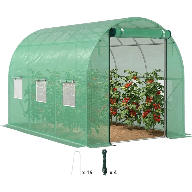 MELAYR, Polytunnel Gewächshaus mit Kunststoff-Abdeckung und Stahlrahmen, 300 x 200 x 195 cm, Grün