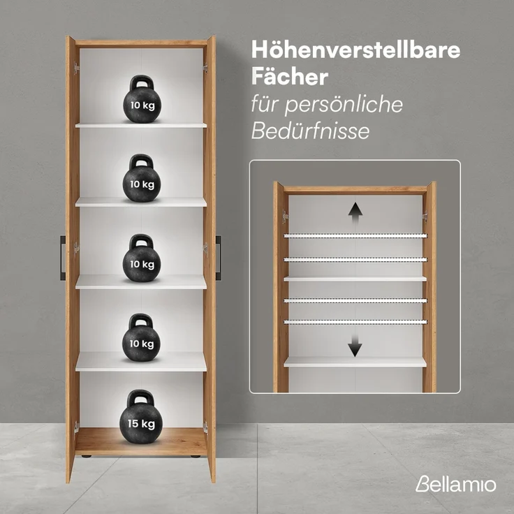 Bellamio 'Apol' Mehrzweckschrank, Eichenoptik, 176x33x60 cm, Aktenschrank mit 5 höhenverstellbaren Ablagefächern – Bild 4