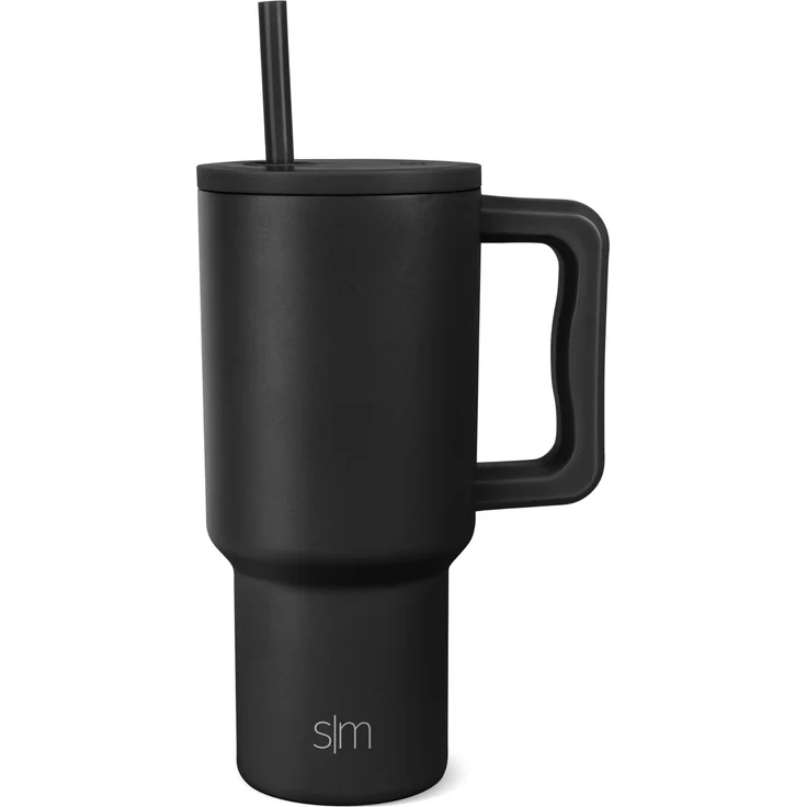 Simple Modern Thermobecher mit Strohhalm und Griff | Isolierter Edelstahl-Trinkbecher Eiskaffee-Reisebecher | Geschenke für Frauen und Männer | Trek | 890ml | Midnight Black