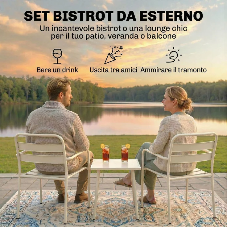 3-teiliges Bistrò-Set: Glastisch und 2 Stühle, weiße Gartenmöbel. – Bild 6
