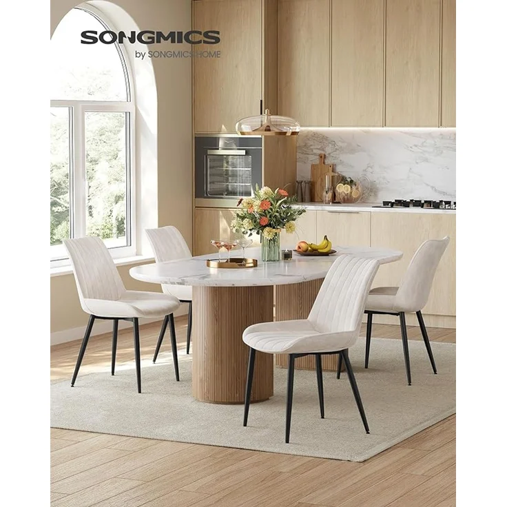 SONGMICS Esszimmerstuhl 4er Set, Küchenstuhl, Polsterstuhl, bis 120 kg belastbar, Stahlbeine, Gebogene Rückenlehne, für Esszimmer, Küche, cappuccinobeige-tintenschwarz – Bild 2