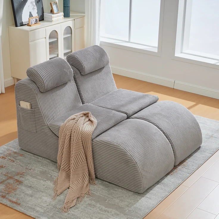 LVHOM Relaxsessel Ergonomisches Design, Lesesessel mit verstellbarer Kopfkissen und Sitzkissen, Fernsehsessel mit Seitentasche, Cord Bezug, bis 200kg belastbar – Bild 10