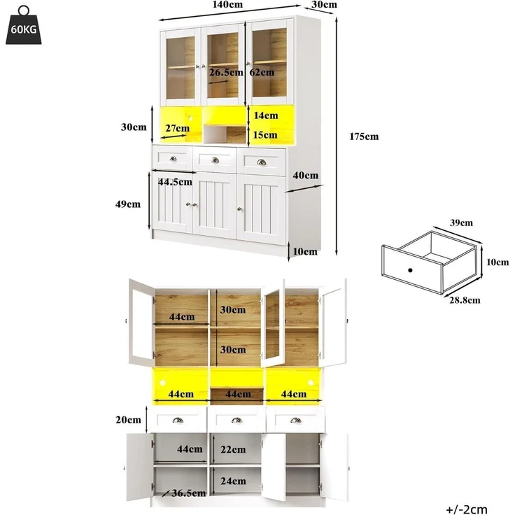 Küchenschrank Hochschrank Buffet mit LED – Bild 2