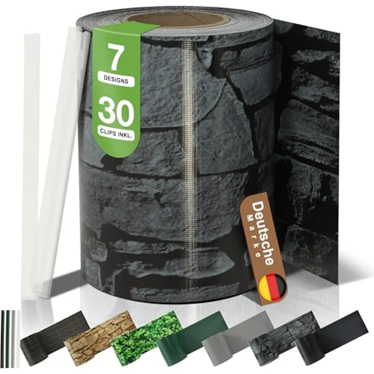 BooGardi PVC Sichtschutzstreifen · Sichtschutz Zaun 19 cm x 35 m Schiefer 4 Rollen · 450 g/m² · inkl. 30 Clips · Zaunblende für Doppelstabmattenzaun & Stabmattenzaun · Blickdicht & wetterfest – Bild 2