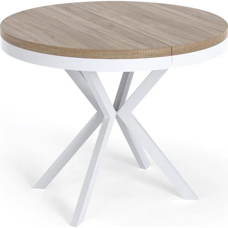WFL GROUP Esstisch Cloud ausziehbar rund industrial mit weißen Metallbeinen (MADE IN EU, erhältlich in 3 Größen – 90/100/120 cm ausziehbar auf 170/180/200 cm), platzsparender Tisch in Holzoptik für Küche, Esszimmer oder Wohnzimmer – Bild 4