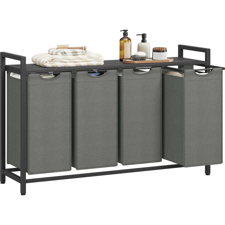 Vasagle Wäschekorb mit 4 Fächern, Metallrahmen Schwarz/Grau, 4x40L / 72 x 33 x 116 cm – Bild 1