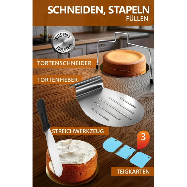 Aurelia Home Tortendeko-Set 144-teilig mit Tortenring 20 cm und Drehteller – Bild 4