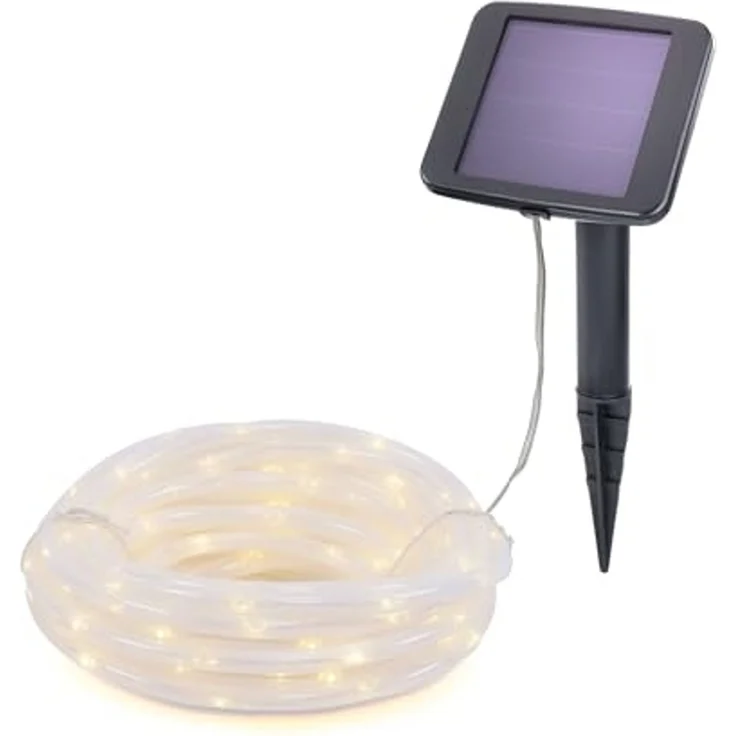 Solar Lichtschlauch, 10m, 100 LEDs, warmweiß, Zuleitung 2m, Akku, Solarmodul, Erdspieß, Wintergarten, Außenlichterkette, Hochzeitsdeko, Weihnachtsbeleuchtung, außen, wetterfest, 102174 – Bild 1