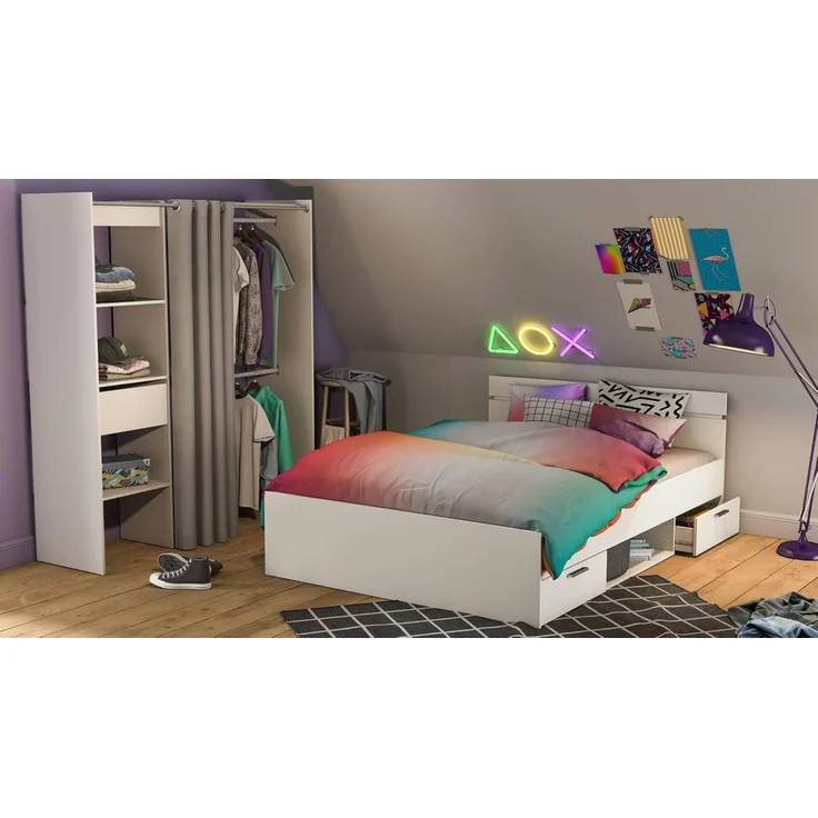 Dmora - Doppelbett VAR, Struktur des Container-Betts, Sommier mit Verkleidung, Matratzenhalterstruktur, 204x145 h74 cm, Mattweiß – Bild 4