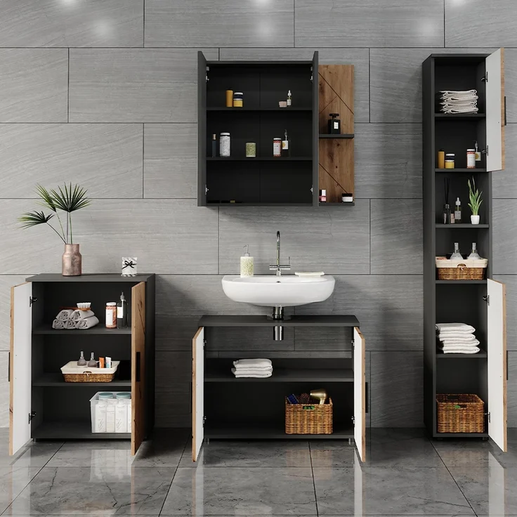 Badmöbel-Set Irma Anthrazit/Goldkraft Eiche 4-teilig Vicco – Bild 4