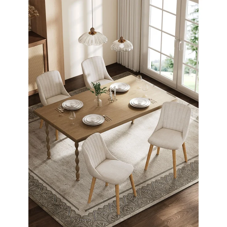 GOEURVANT 993 Esszimmerstühle 6er-Set, Webstoff - Beige – Bild 2