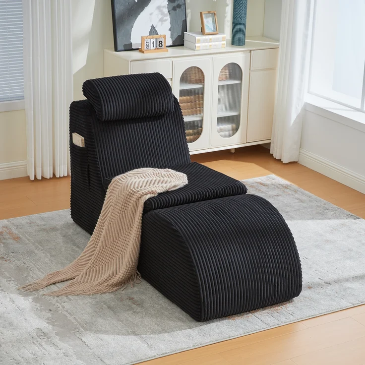 LVHOM Relaxsessel Ergonomisches Design, Lesesessel mit verstellbarer Kopfkissen und Sitzkissen, Fernsehsessel mit Seitentasche, Cord Bezug, bis 200kg belastbar – Bild 9