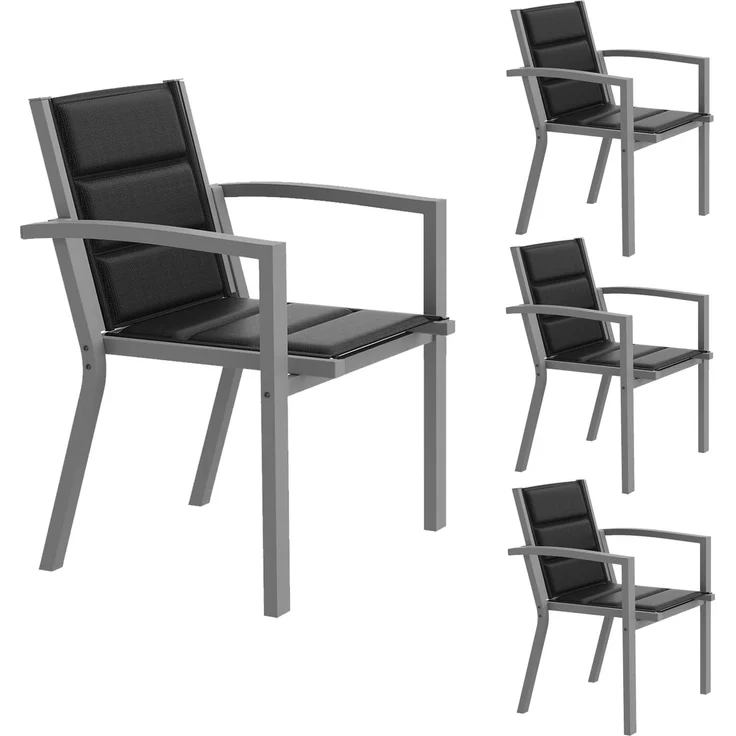 JUMMICO Gartenstuhl Stapelbar, Aluminium Gestell mit Komfortsitz aus Textilene, Niedrige Sitzhöhe mit Armlehnen für Balkon und Terrasse