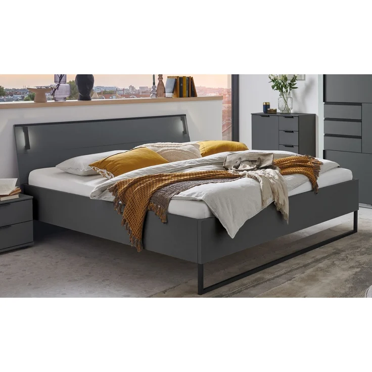 Schlafzimmer-Set >Tilburg< (5tlg.) Bett 168x92x210cm, Schrank, 2 Nachtkommoden, Sideboard, Grafit – Bild 6