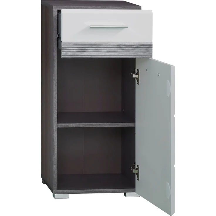 Badmöbel Kommode Set One Hochglanz weiß und Sardegna grau 37x80 cm – Bild 2
