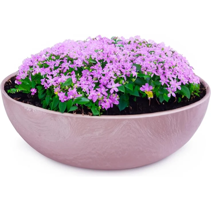 matches21 HOME & HOBBY Blumentopf Pflanzschale für draussen Dekoschale rund alt-rosa marmoriert 20 cm (1 St), Blumen-Schale als wetterfeste Friedhof-Schale Grab-Schmuck Grabschale – Bild 1