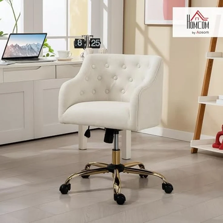 HOMCOM Bürostuhl Gepolsterter Schreibtischstuhl in Leinenoptik (360° drehbar Relaxsessel mit Räder, 1 St), höhenverstellbar, Beige, 54 x 52 x 73-81 cm – Bild 2