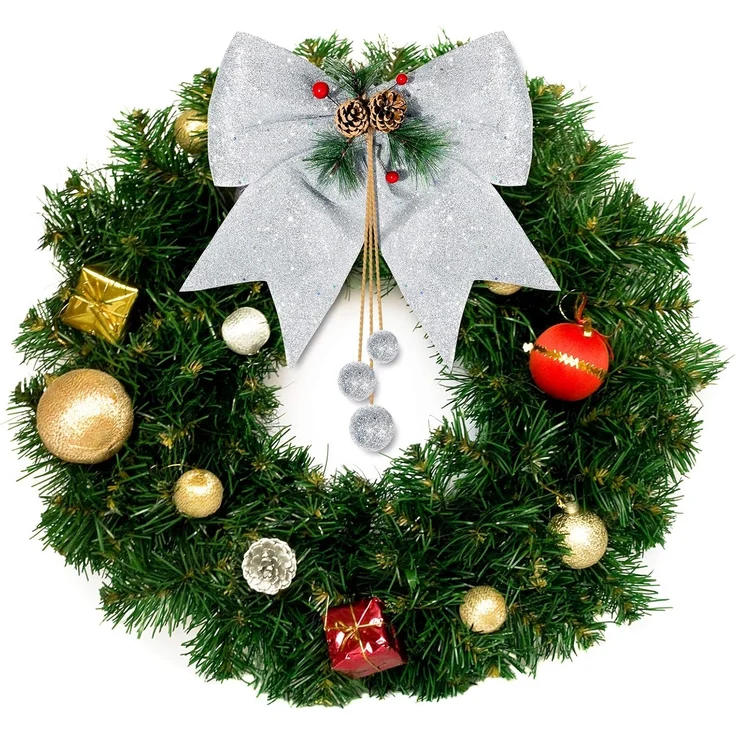 Set 4 Weihnachtskranz-Schleifen, 25x30cm, Glitzer & funkelnd, Weiß – Bild 4
