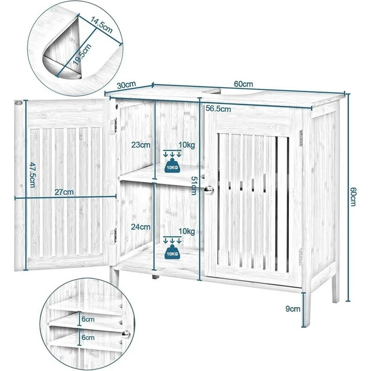 EUGAD Waschbeckenunterschrank (1-St) aus Bambus, Verstellbarer Einlegeboden, 60x60x30cm – Bild 2