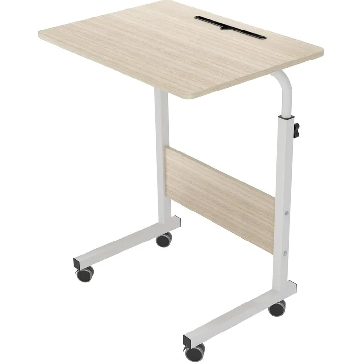 sogesfurniture höhenverstellbar Laptoptisch Computertisch mit Tablet Steckplatz, 60 * 40cm PC Tisch Sofatisch Pflegetisch Beistelltisch mit Rollen, Weiß Ahorn 05#3-60MP-BH