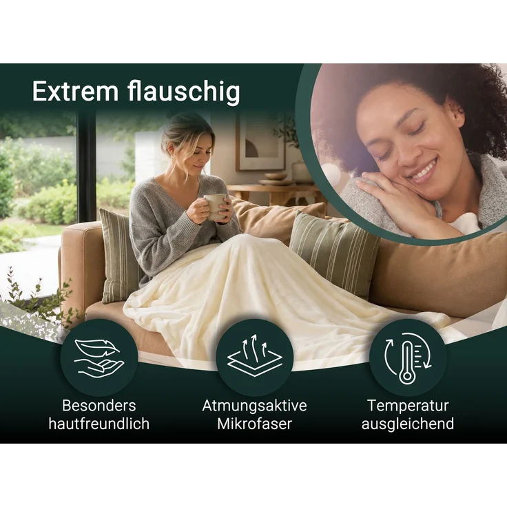 ZOLLNER Kuscheldecke, 100% Polyester, 150x200 cm, creme – Bild 2