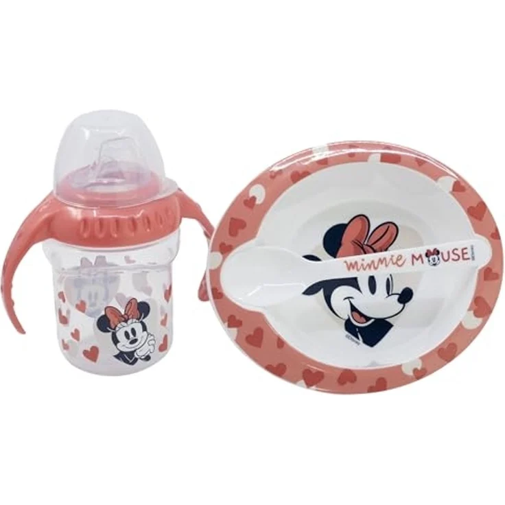 Disney Minnie Mouse Kinderbesteck Baby Geschenkset 3-teilig – Trinkbecher, Schale & Löffel (3-tlg) – Bild 1