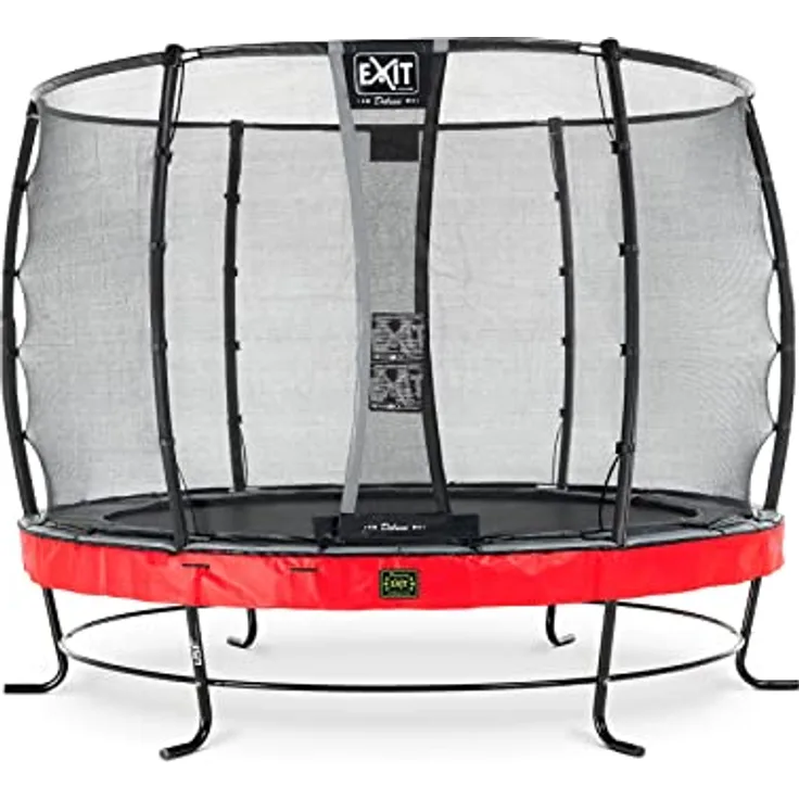 EXIT TOYS Elegant Premium Rundes Trampolin ø305cm mit Deluxe Sicherheitsnetz, Starker Rahmen, Lange Federn, Rostfrei - Luxuriöse Ausführung in Rot
