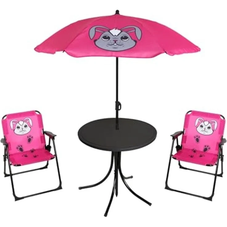 Mojawo Essgruppe 4tlg Kinder Campingmöbel Set Hase Campingstuhl Tisch Sonnenschirm – Bild 2