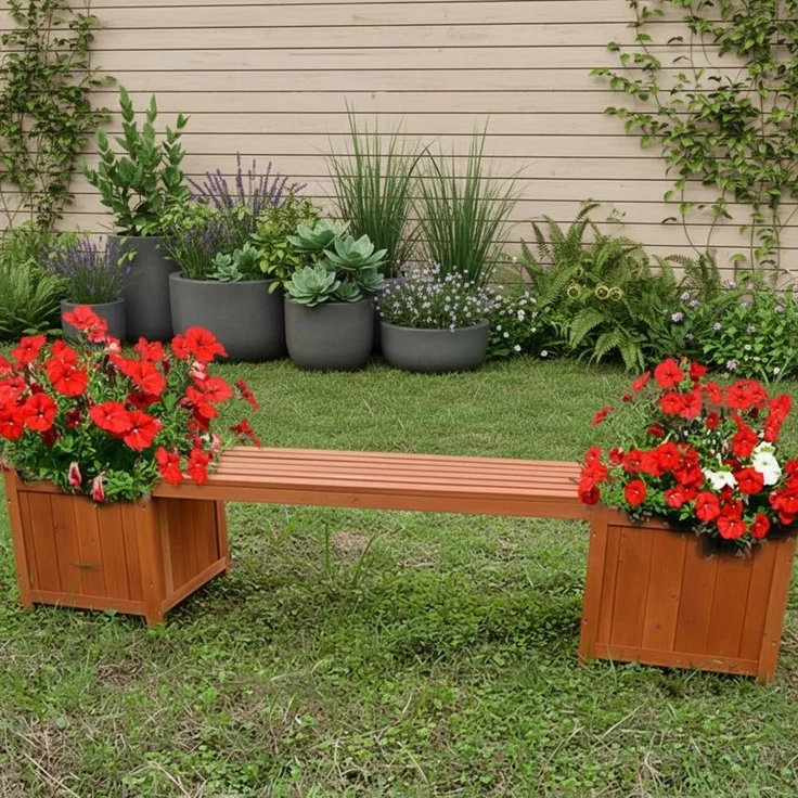 Gartenbank mit 2 Blumenkästen Garten Bank 2in1 Blumenkasten Holzbank braun – Bild 6