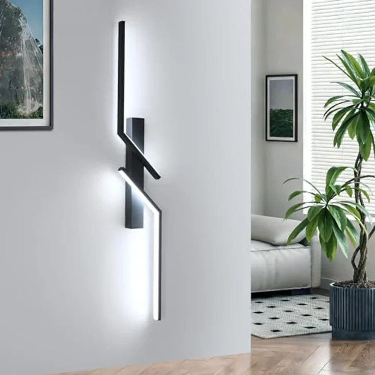 Goeco LED Wandleuchte Innen, 81 CM 24W LED Wandlampe Lang 2 Fimmige 6500K Kaltweißes Licht, Modern Led Wandlampe Schwarz für Flur Treppenhaus Wohnzimmer Schlafzimmer – Bild 7
