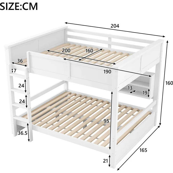 160x200 Etagenbett mit Stauraumschränken und LED-Licht, Weiß – Bild 6