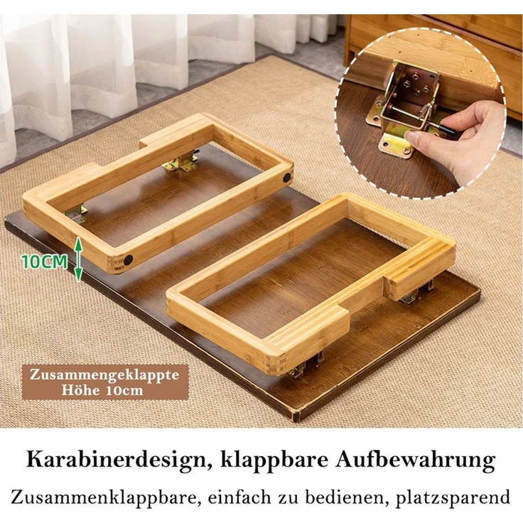 TUWENA Couchtisch Klappbarer Couchtisch Beistelltisch aus Bambus Niedriger Kaffeetisch, Retro Tatami End Tische für Fenster, Tatami, Outdoor, Bett, 80 x 50 cm – Bild 4