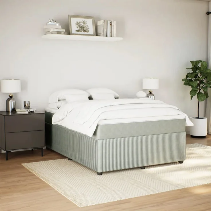 vidaXL Boxspringbett mit Matratze Hellgrau 140x200 cm Samt 3285644 – Bild 3