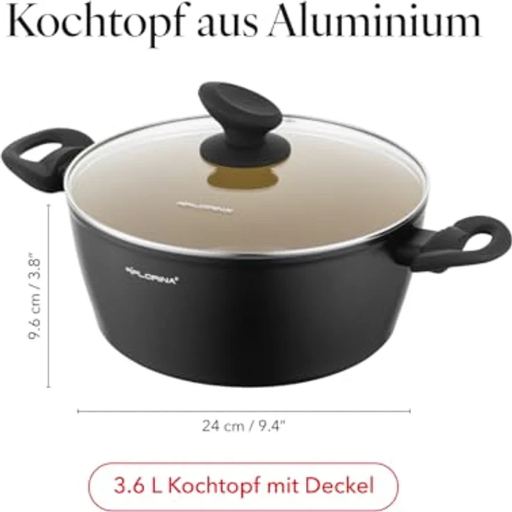 FLORINA AMVEGAN Aluminiumtopf 24 cm I 3,6L I Hohe Haltbarkeit I Glasdeckel I Olivenöl-Keramikbeschichtung I Einfaches Kochen & Spülen I Für alle Herdarten I Originales Design – Bild 4