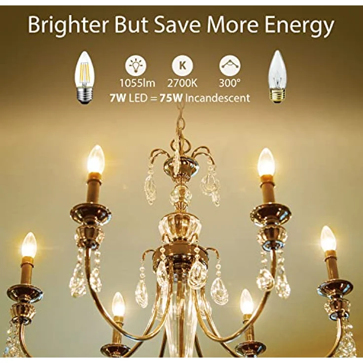 LVWIT 4W E27 Filament LED Glühfaden C35, 2700K Warmweiß, Ersatz für 40W Glühlampe, ultrahell 470 lm, nicht dimmbar, Rustikalampe in Kerzenform, Filamentstil klar (6er Pack) – Bild 3