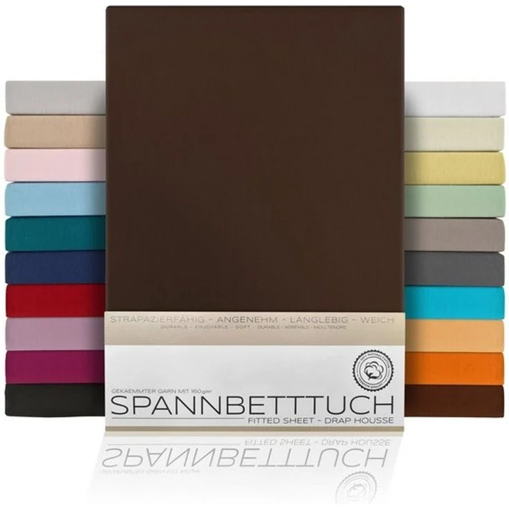 Beautex Spannbettlaken, Gummizug: rundum, (1 Stück), gekämmte Baumwolle Premium Jersey, 160g/m², Dunkelbraun, Standard - 140x200x30 cm – Bild 4