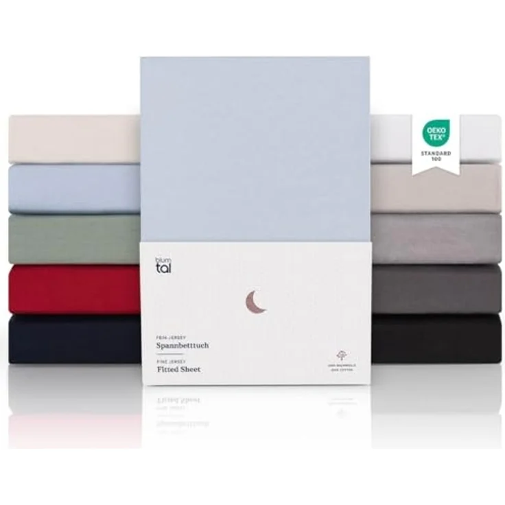 Blumtal® Premium Spannbettlaken 140x200 cm Jersey Boxspringbetten im 2er Set - Oeko-TEX zertifiziertes Bettlaken 140x200 cm Baumwolle 100% - Spannbetttuch 140x200 Boxspringbetten - Bettlaken - Hellblau – Bild 1