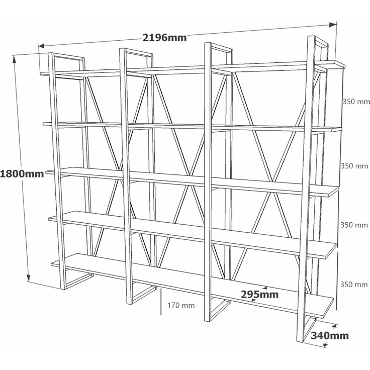 Dmora Bücherregal Albayt, Büroregal, Bücherregal, Bibliothek, 220 x 34 x 180 cm, Eiche – Bild 8