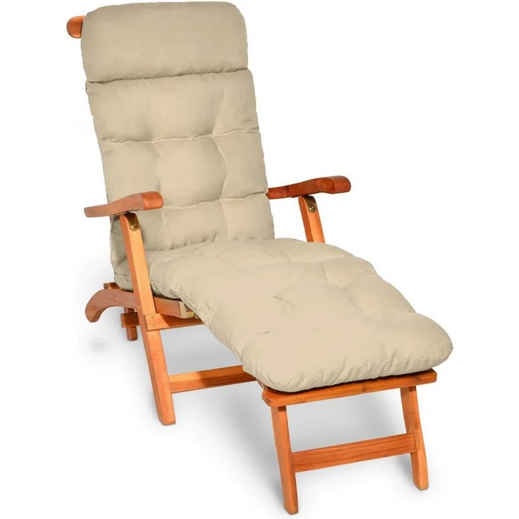 Beautissu Polsterauflage 2X Bequeme Liegenauflage Deckchair, 200 x 50 x 8 cm, Natur, Gartenliege Auflage mit Schaumflockenfüllung – Polster für Liegestuhl – Bild 2