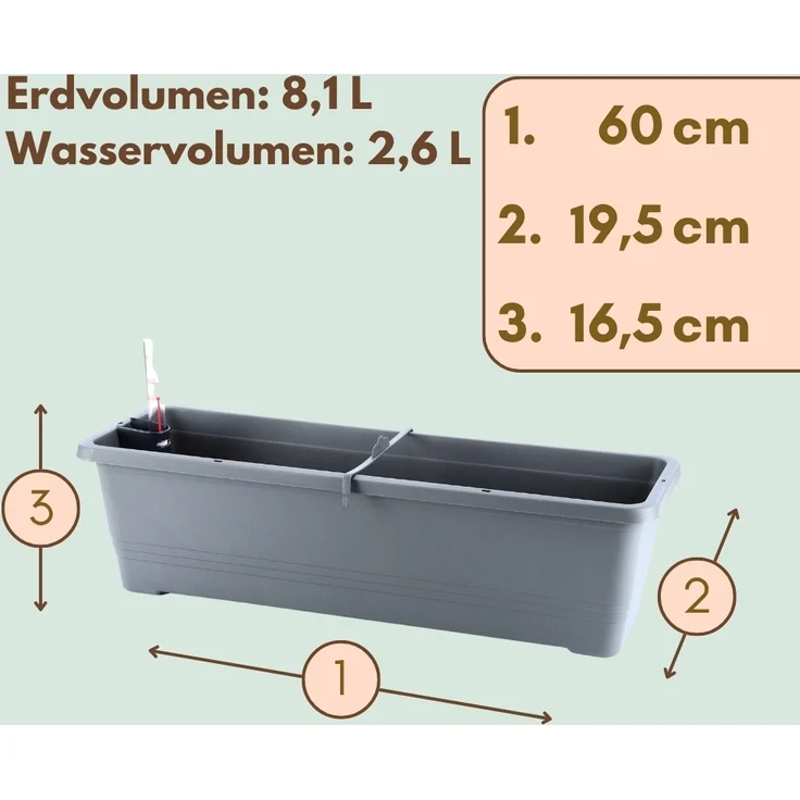 Blumenkasten Balkon 60 cm Balkonkasten mit Halterung Blumenkasten mit Wasserspeicher Fensterbank Außen Balkongeländer Blumenkastenhalterung – Bild 2