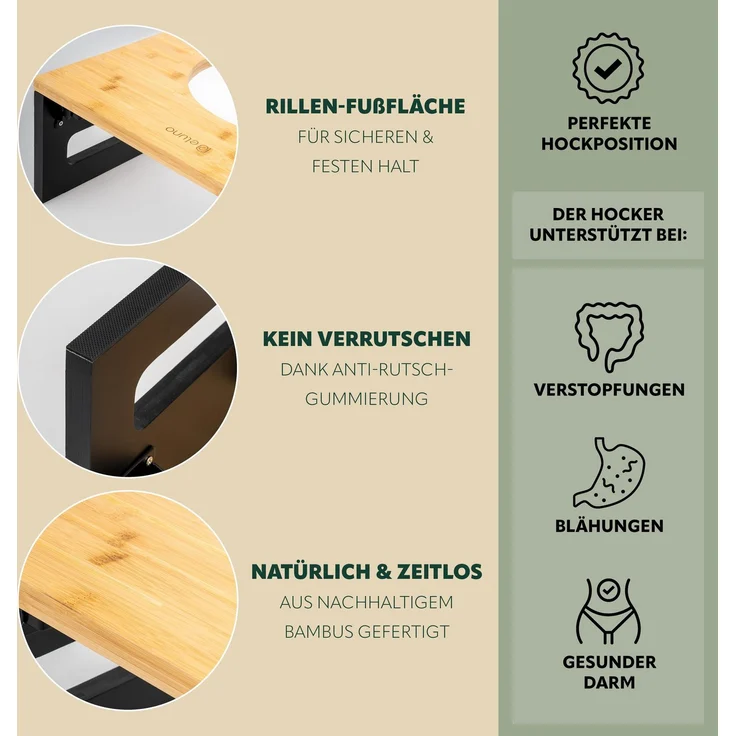 eluno Toilettenhocker, Fußbank aus Bambus, platzsparend zusammenklappbar, schwarz – Bild 4