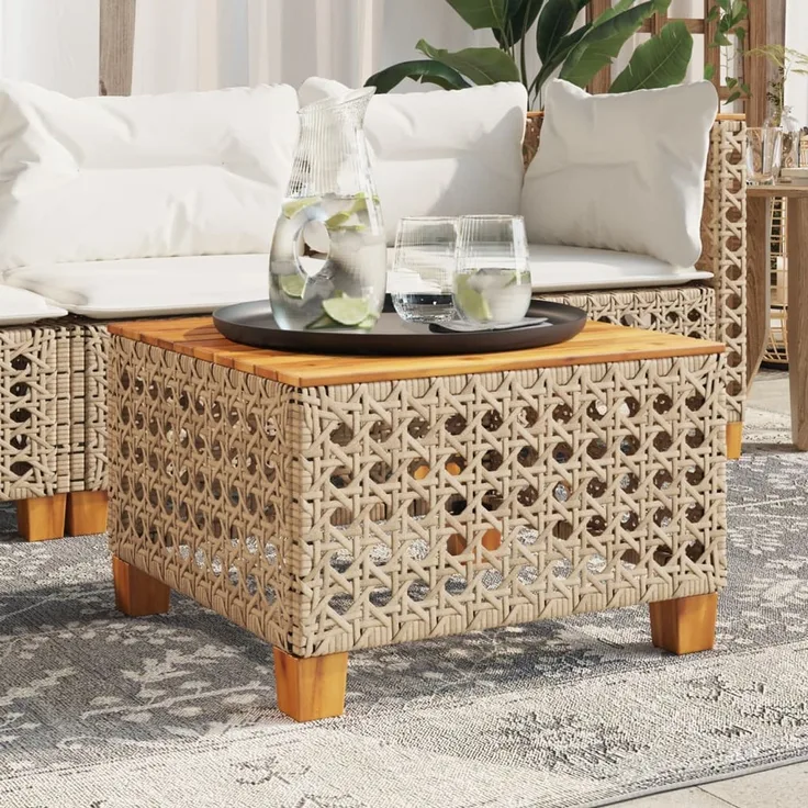 vidaXL Gartentisch Beige 55x55x36 cm Poly Rattan Akazienholz 365931