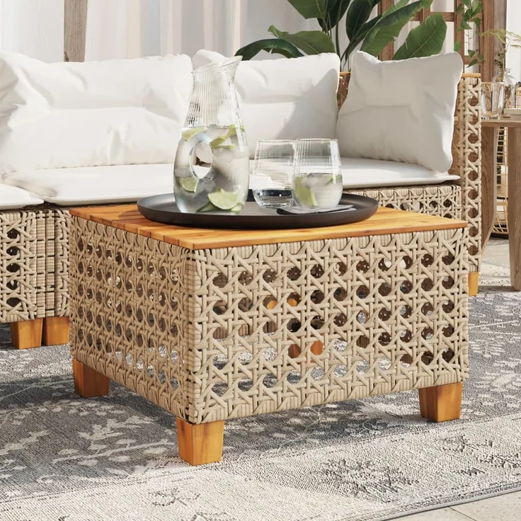 vidaXL Gartentisch Beige 55x55x36 cm Poly Rattan Akazienholz 365931 – Bild 1