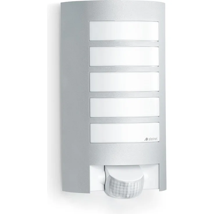 Steinel Außenwandleuchte L 12 S silber, 180°-Bewegungsmelder, E27-Fassung, max. 60 W, Aluminiumblende, IP44