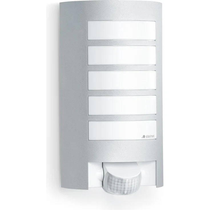 Steinel Außenwandleuchte L 12 S silber, 180°-Bewegungsmelder, E27-Fassung, max. 60 W, Aluminiumblende, IP44 – Bild 1