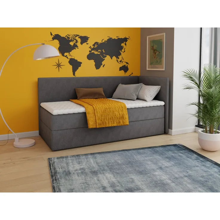 Boxspringbett Flame mit Bettkasten - Einzelbett mit Bonell-Matratze und Topper, Polsterbett, Universelle Bettseite, Bett, Schlafzimmer, Kinderzimmer (Graphit (Kronos 22), 100 x 200 cm)