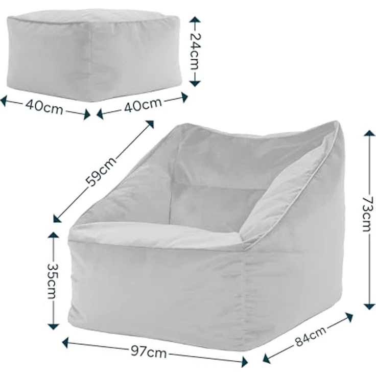 Icon Riesen Sitzsack Sessel „Natalia“, Plüsch XXL Sitzsack Erwachsene mit Füllung für das Wohnzimmer, Riesensitzsack Sofa XXL (Grün, Sitzsack + Hocker) – Bild 4