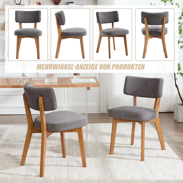 LVHOM 2er Set Esszimmerstühle Leinenstoff, Polsterstuhl aus Massivholz, belastbar bis 200 kg, Stuhl für Esszimmer, Homeoffice & Wohnzimmer, Grau – Bild 8